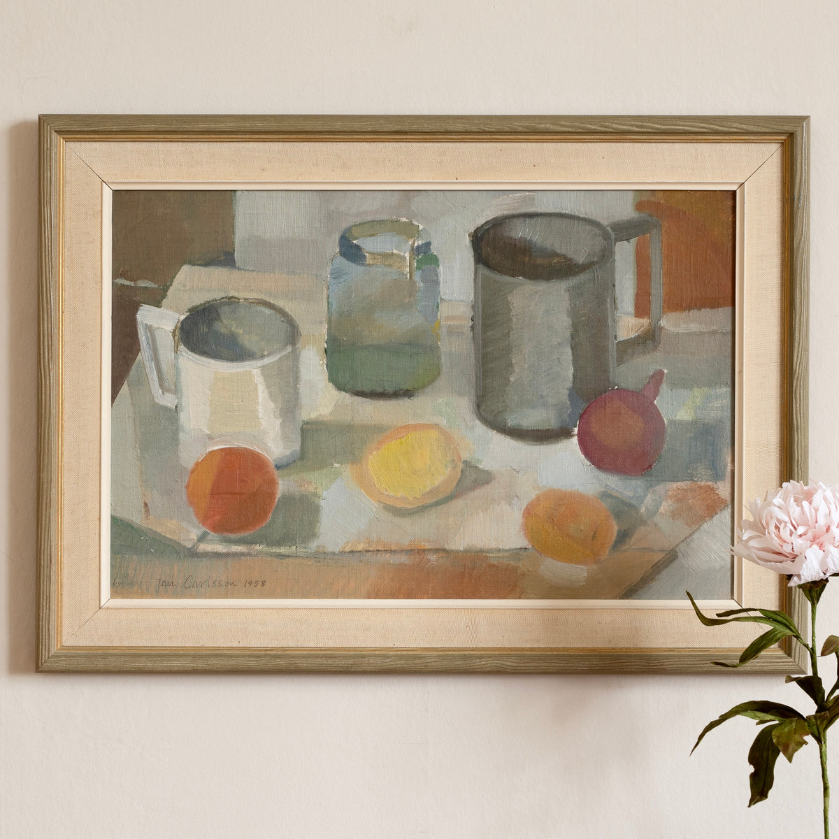 Vintage Mid Century Still Life Oil Painting From Sweden