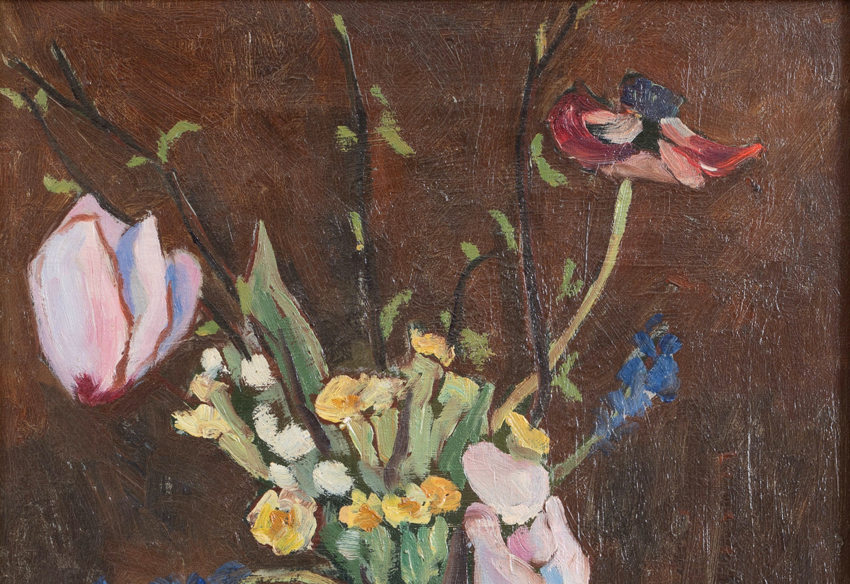 Colorful Original Vintage Still Life Oil Painting from Sweden