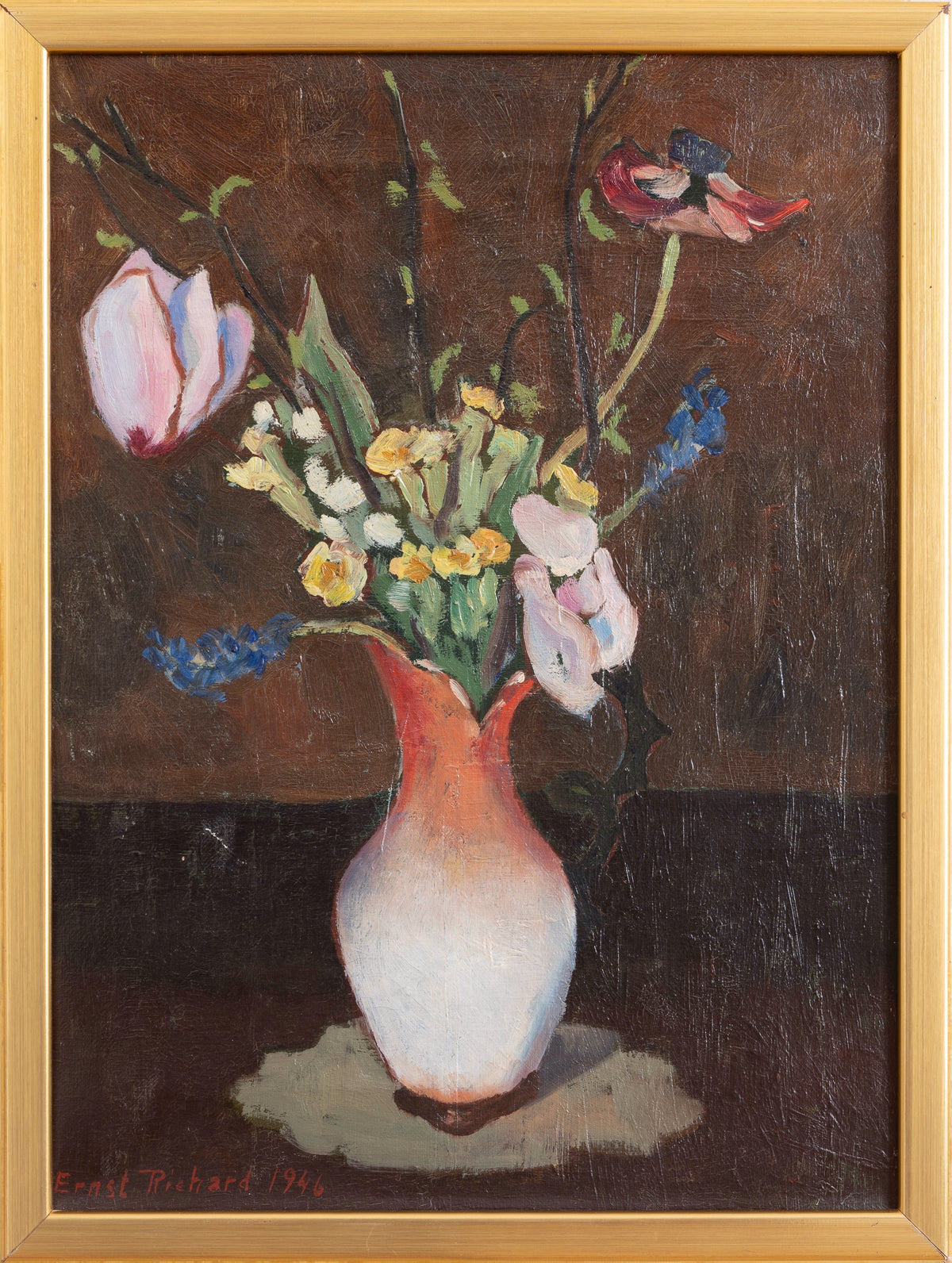 Colorful Original Vintage Still Life Oil Painting from Sweden