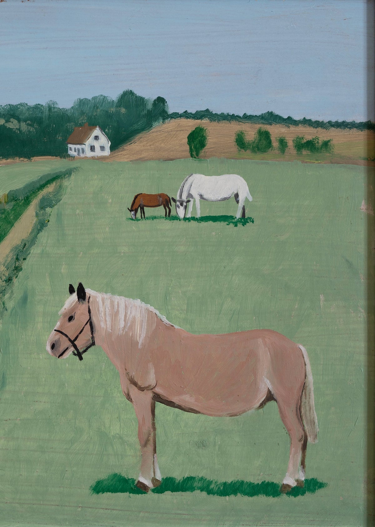Vintage Art Room Original Oil Painting of Cows and Horses from Sweden