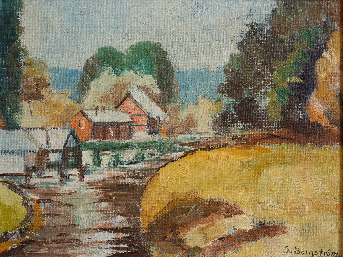 Mid Century Vintage Original Landscape Oil Painting From Sweden