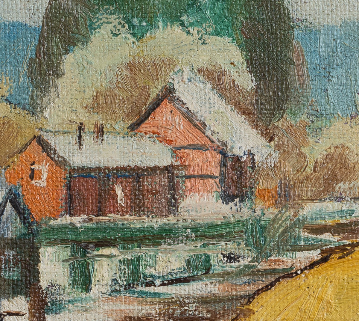Mid Century Vintage Original Landscape Oil Painting From Sweden