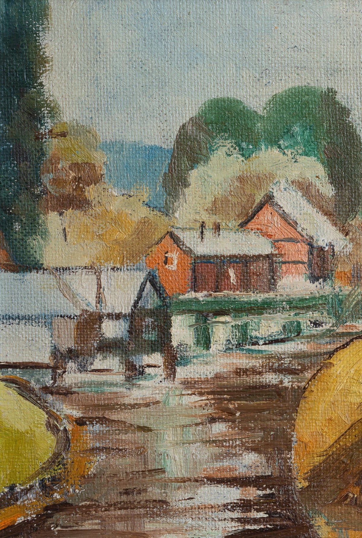 Mid Century Vintage Original Landscape Oil Painting From Sweden