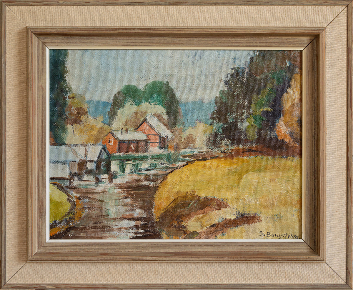 Mid Century Vintage Original Landscape Oil Painting From Sweden