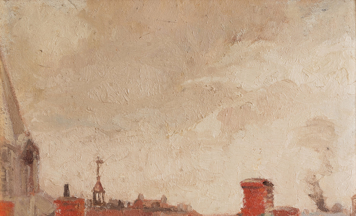 Vintage Art Original Cityscape Oil Painting from Sweden