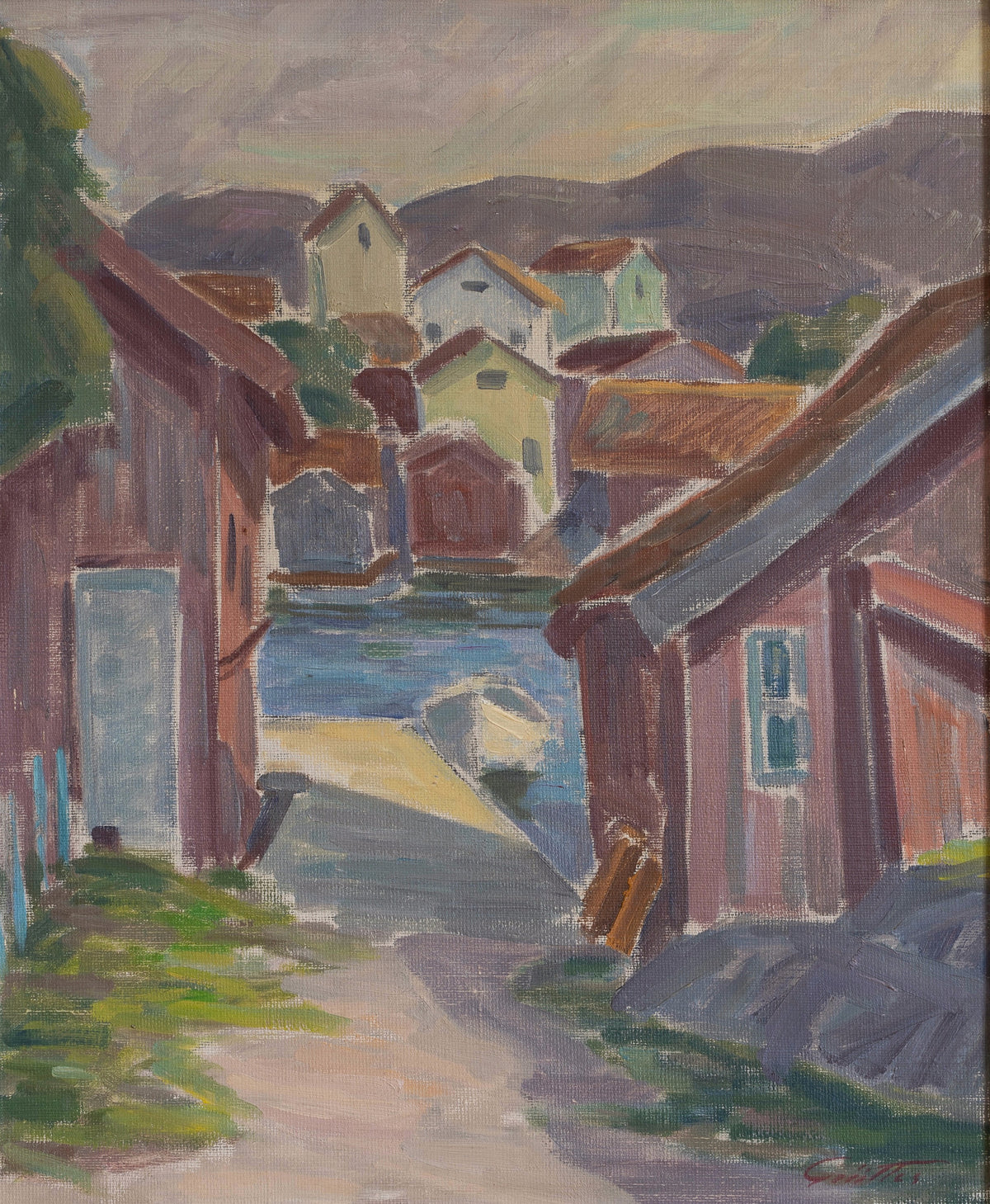 Mid Century Vintage Original Coastal Oil Painting from Sweden