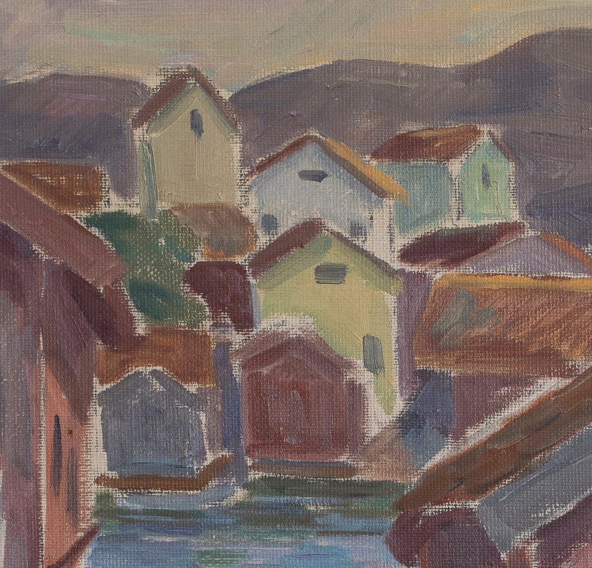 Mid Century Vintage Original Coastal Oil Painting from Sweden