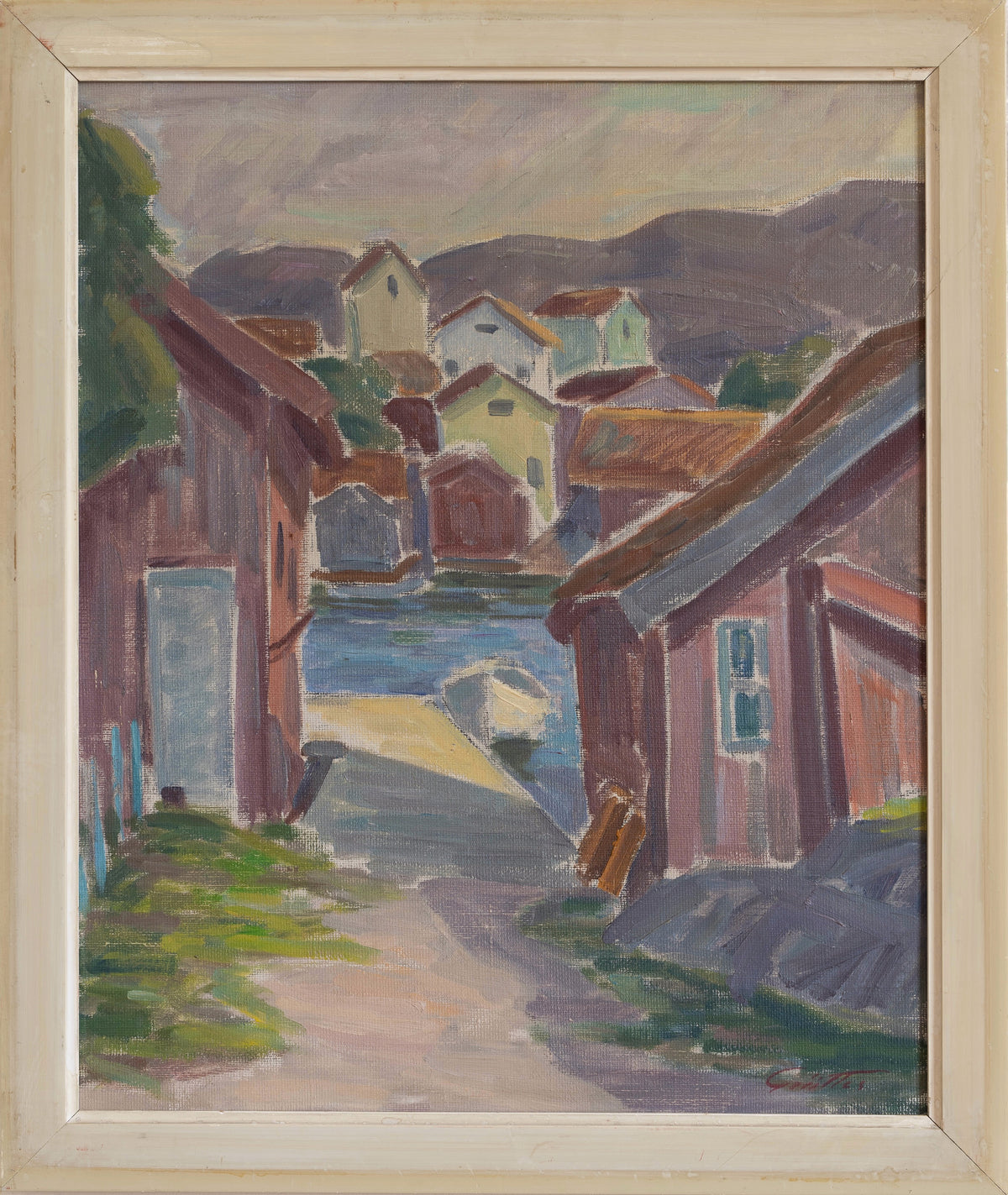 Mid Century Vintage Original Coastal Oil Painting from Sweden