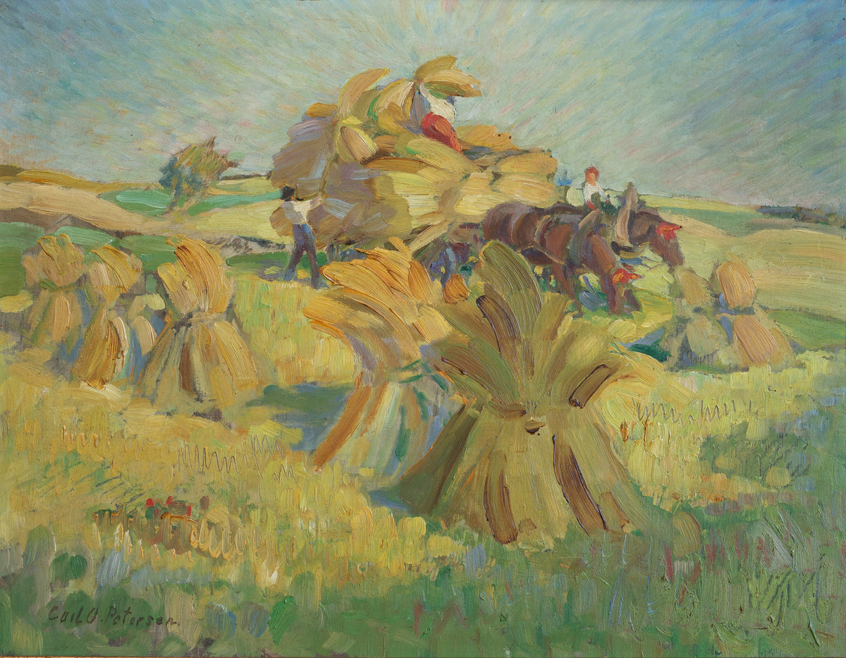 Vintage Original Hay harvest Oil Painting from Sweden