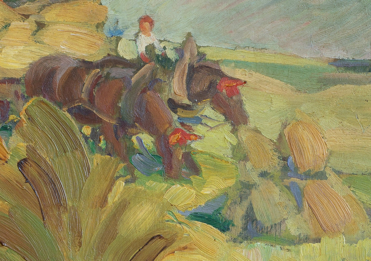 Vintage Original Hay harvest Oil Painting from Sweden