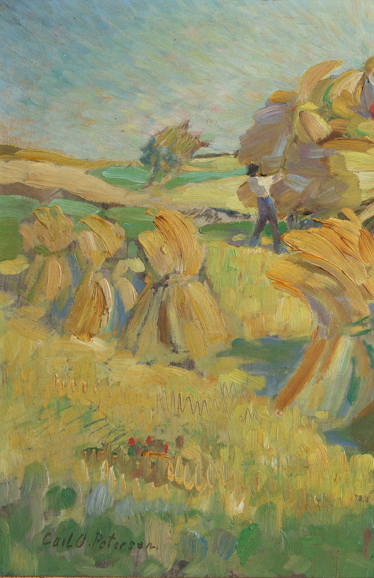 Vintage Original Hay harvest Oil Painting from Sweden