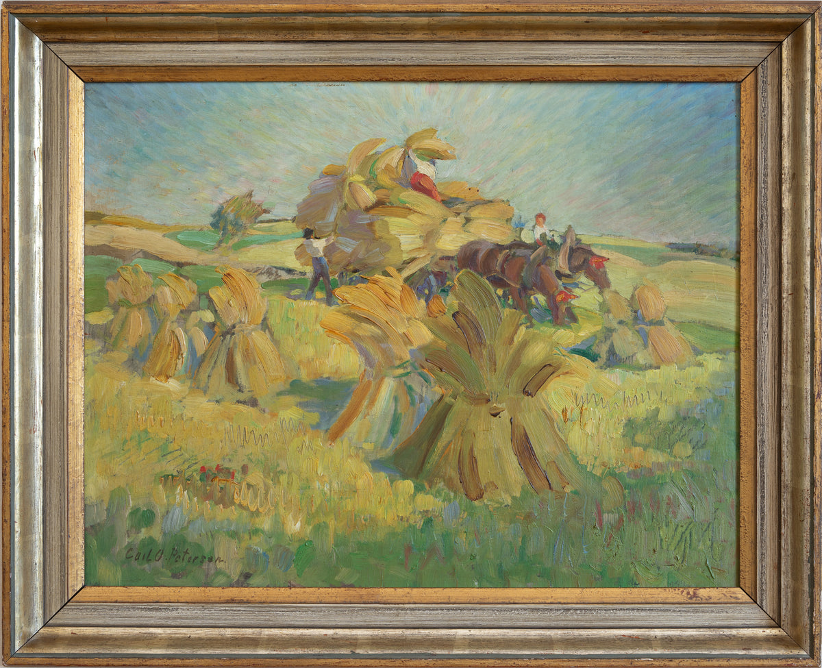 Vintage Original Hay harvest Oil Painting from Sweden