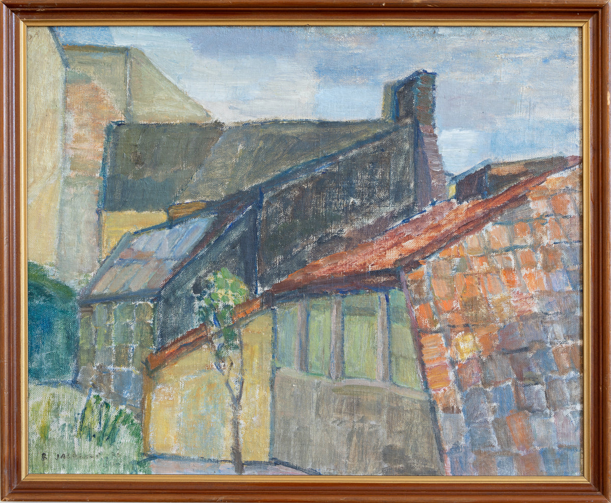 Vintage Original Mid Century Cityscape from Sweden