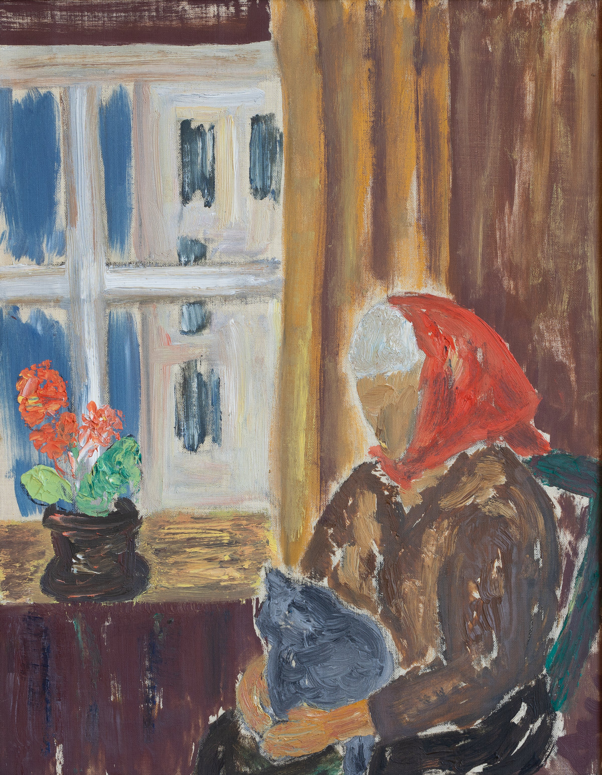 Swedish Vintage Figure in Interior Oil Painting From Sweden