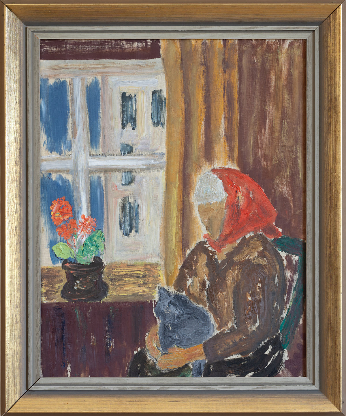 Swedish Vintage Figure in Interior Oil Painting From Sweden