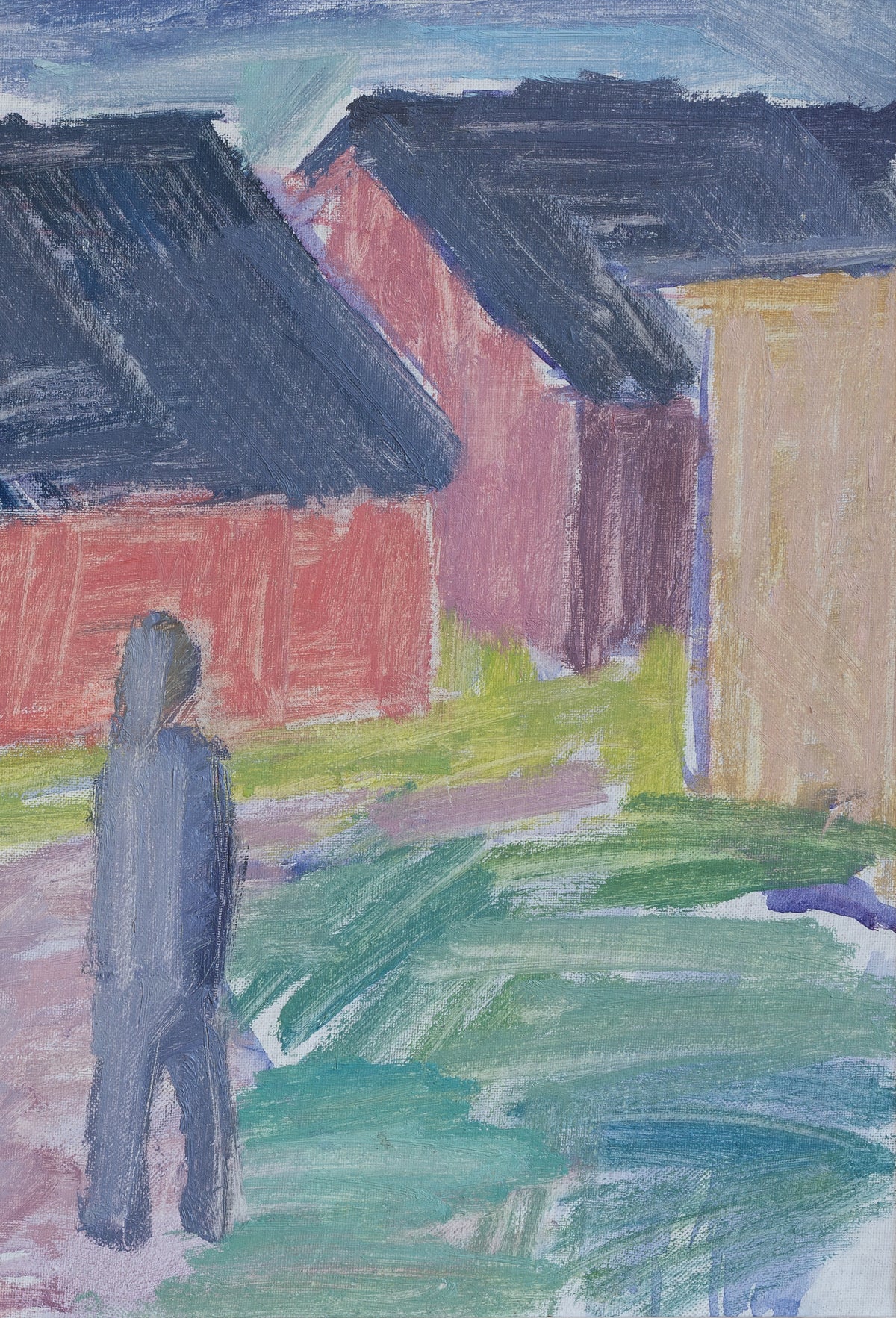 Mid Century Vintage Original Colorful Oil Painting from Sweden