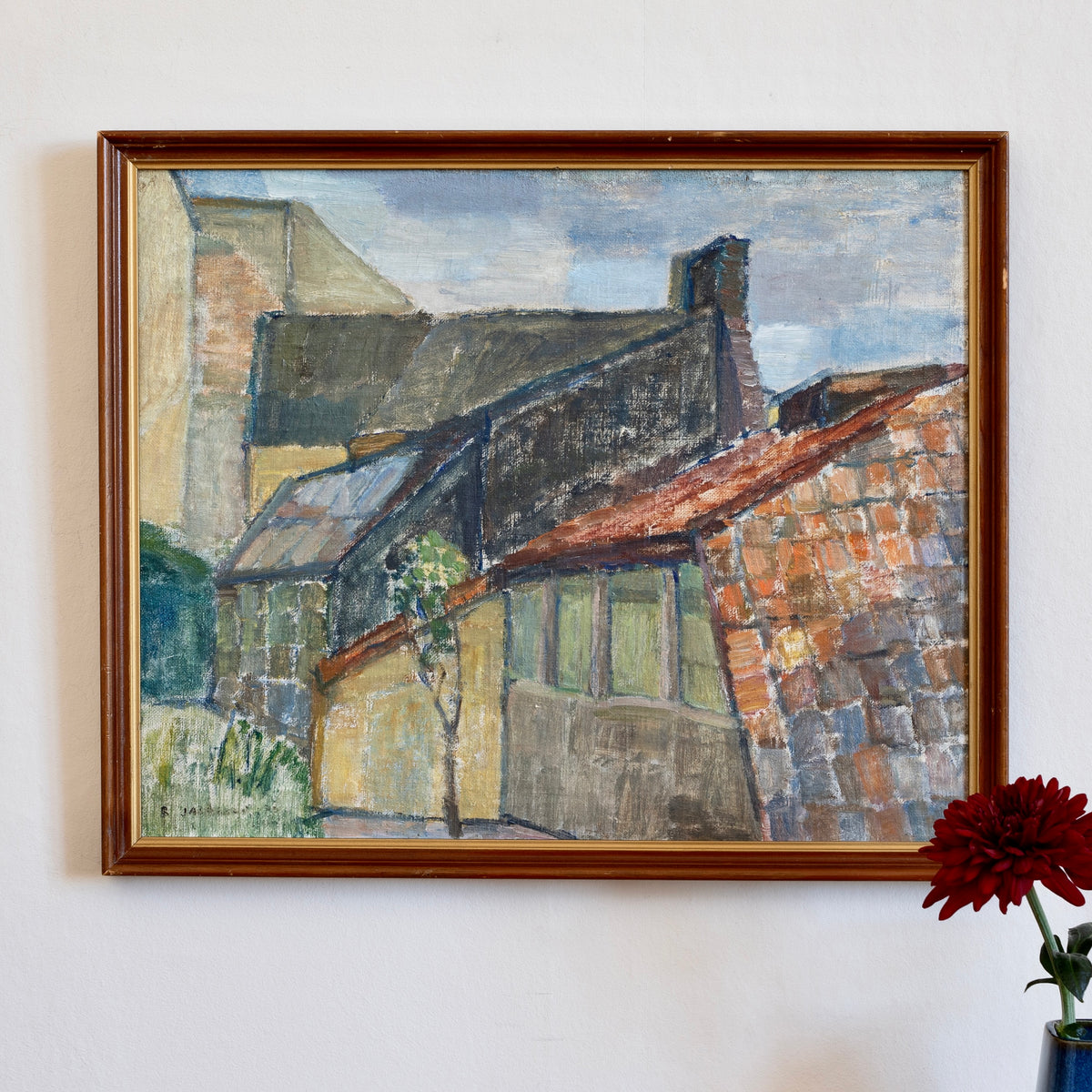 Vintage Original Mid Century Cityscape from Sweden