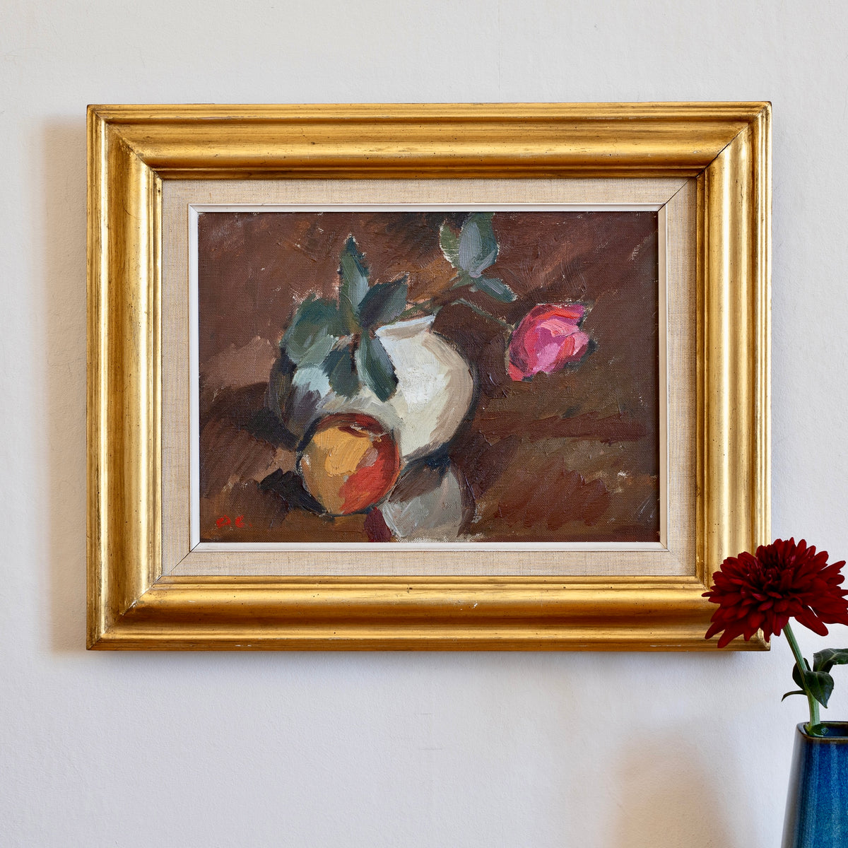 Mid Century Vintage Art Original Still Life Oil Painting from Sweden