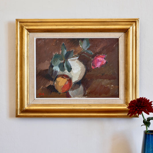 Mid Century Vintage Art Original Still Life Oil Painting from Sweden