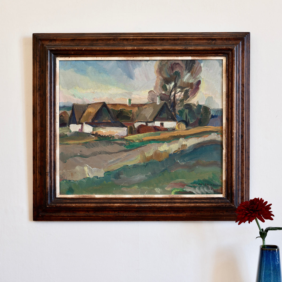 Vintage Original Farmhouse Oil Painting from Sweden