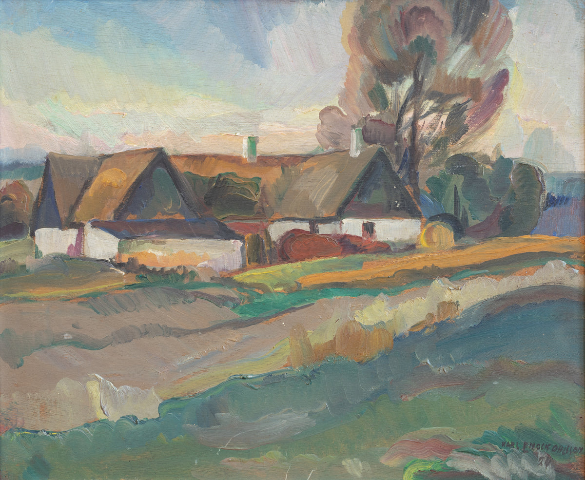 Vintage Original Farmhouse Oil Painting from Sweden