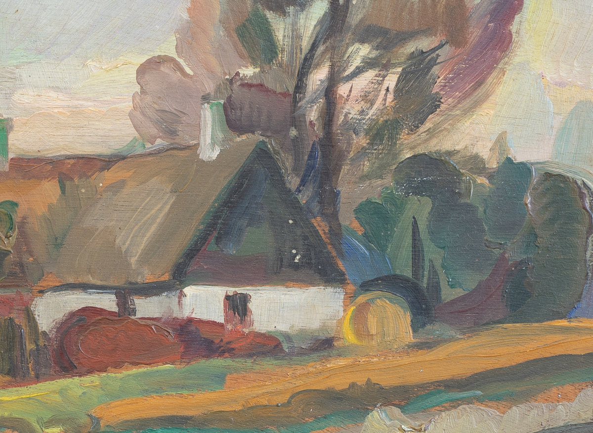 Vintage Original Farmhouse Oil Painting from Sweden