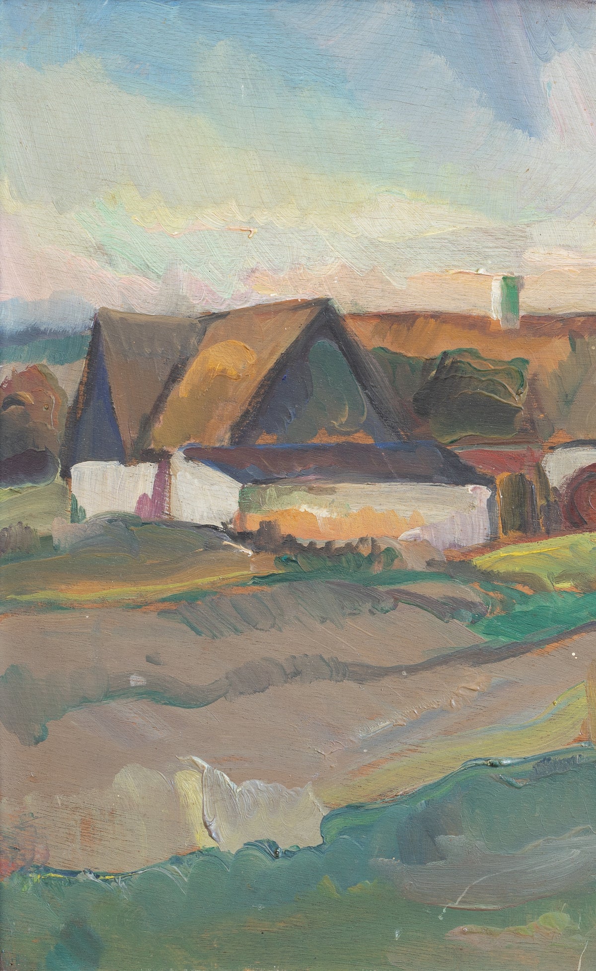 Vintage Original Farmhouse Oil Painting from Sweden