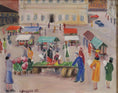 Load image into Gallery viewer, Vintage Framed Colorful Market Scene Oil Painting from Sweden
