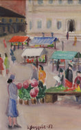 Load image into Gallery viewer, Vintage Framed Colorful Market Scene Oil Painting from Sweden
