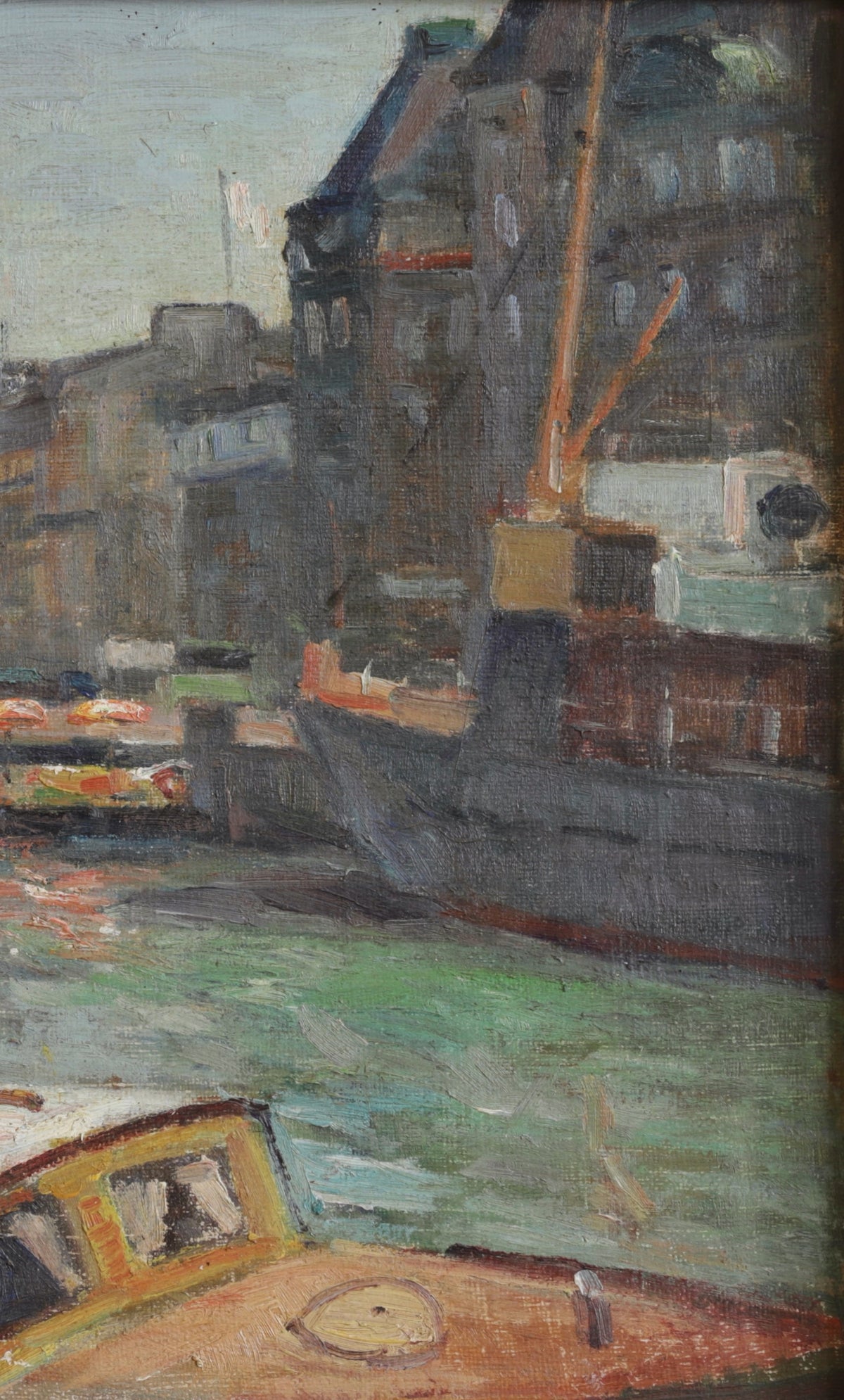 Vintage Mid Century European Cityscape Oil Painting From Sweden