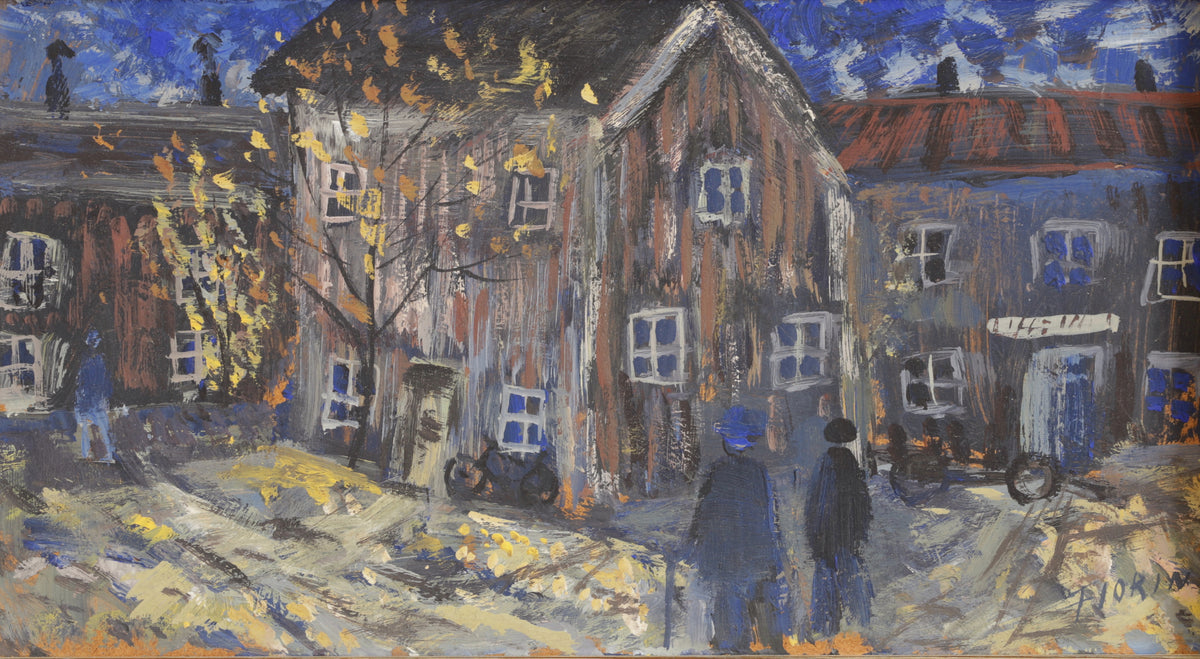 Vintage Mid Century Original Winter Cityscape Oil Painting from Sweden