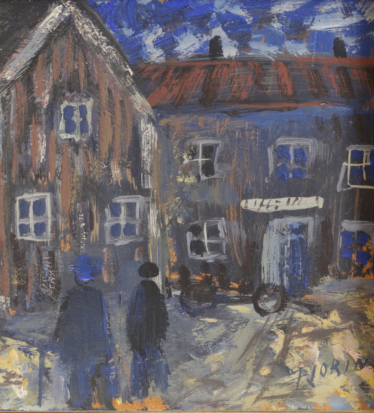Vintage Mid Century Original Winter Cityscape Oil Painting from Sweden