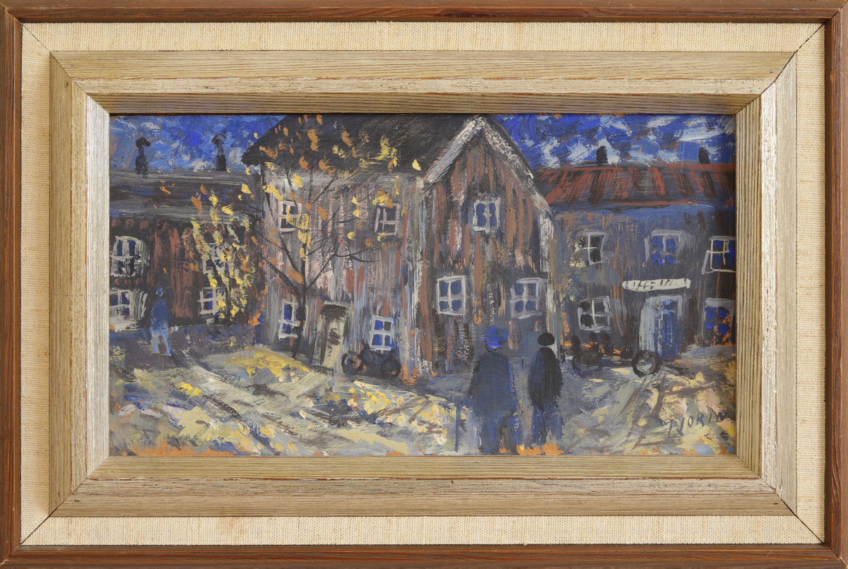 Vintage Mid Century Original Winter Cityscape Oil Painting from Sweden