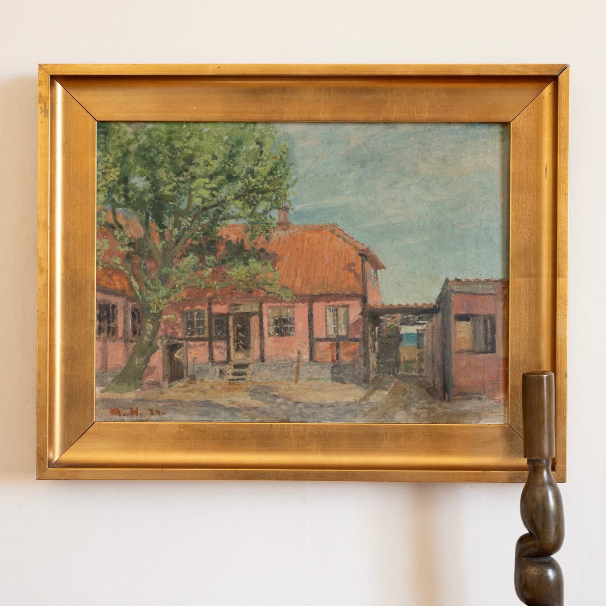 Original Charming Vintage Art Farmhouse Oil Painting Sweden