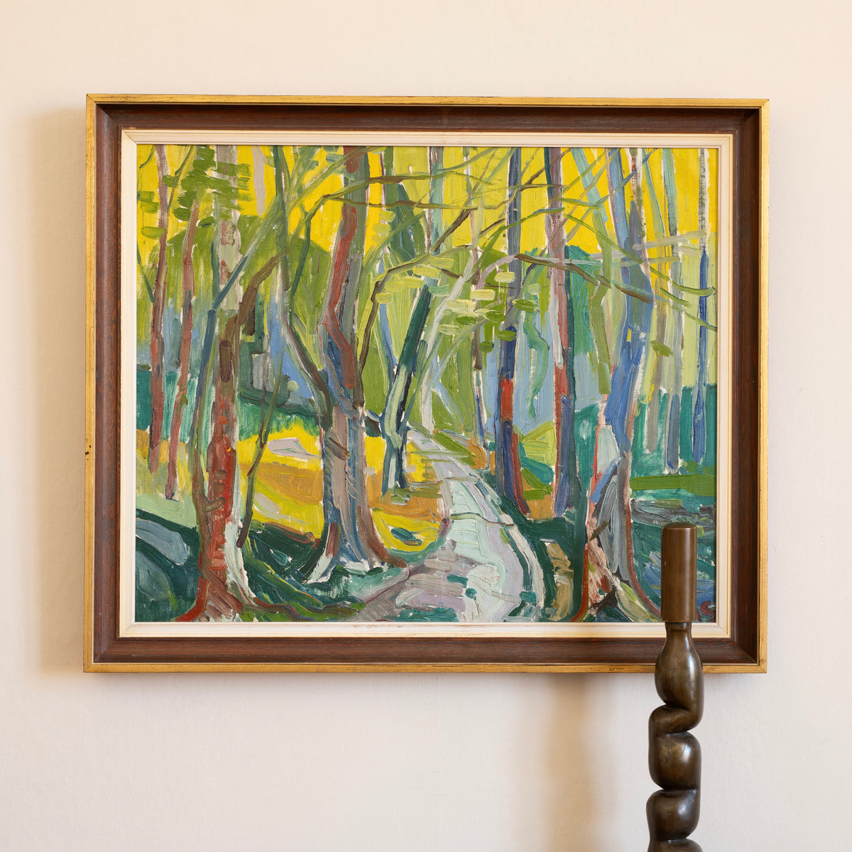 Mid Century Colorful Landscape Oil Painting from Sweden