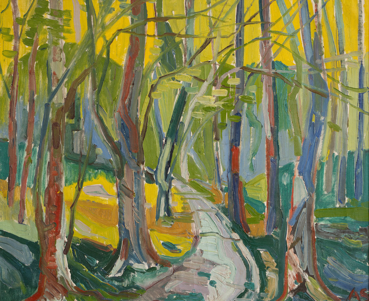 Mid Century Colorful Landscape Oil Painting from Sweden