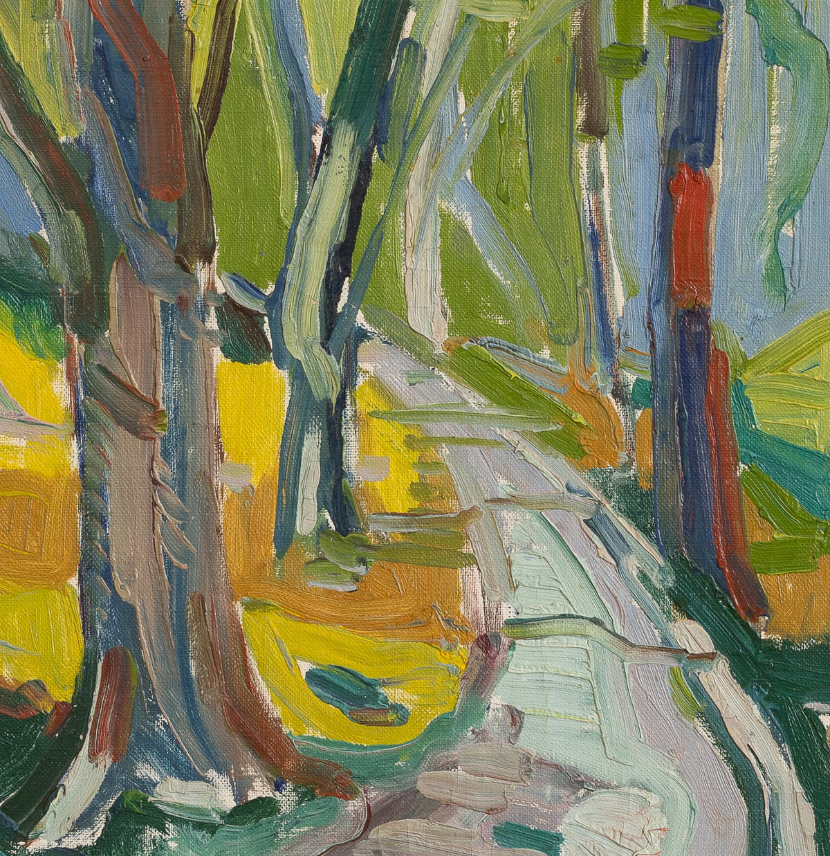 Mid Century Colorful Landscape Oil Painting from Sweden