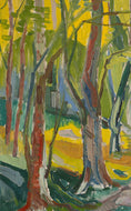 Load image into Gallery viewer, Mid Century Colorful Landscape Oil Painting from Sweden

