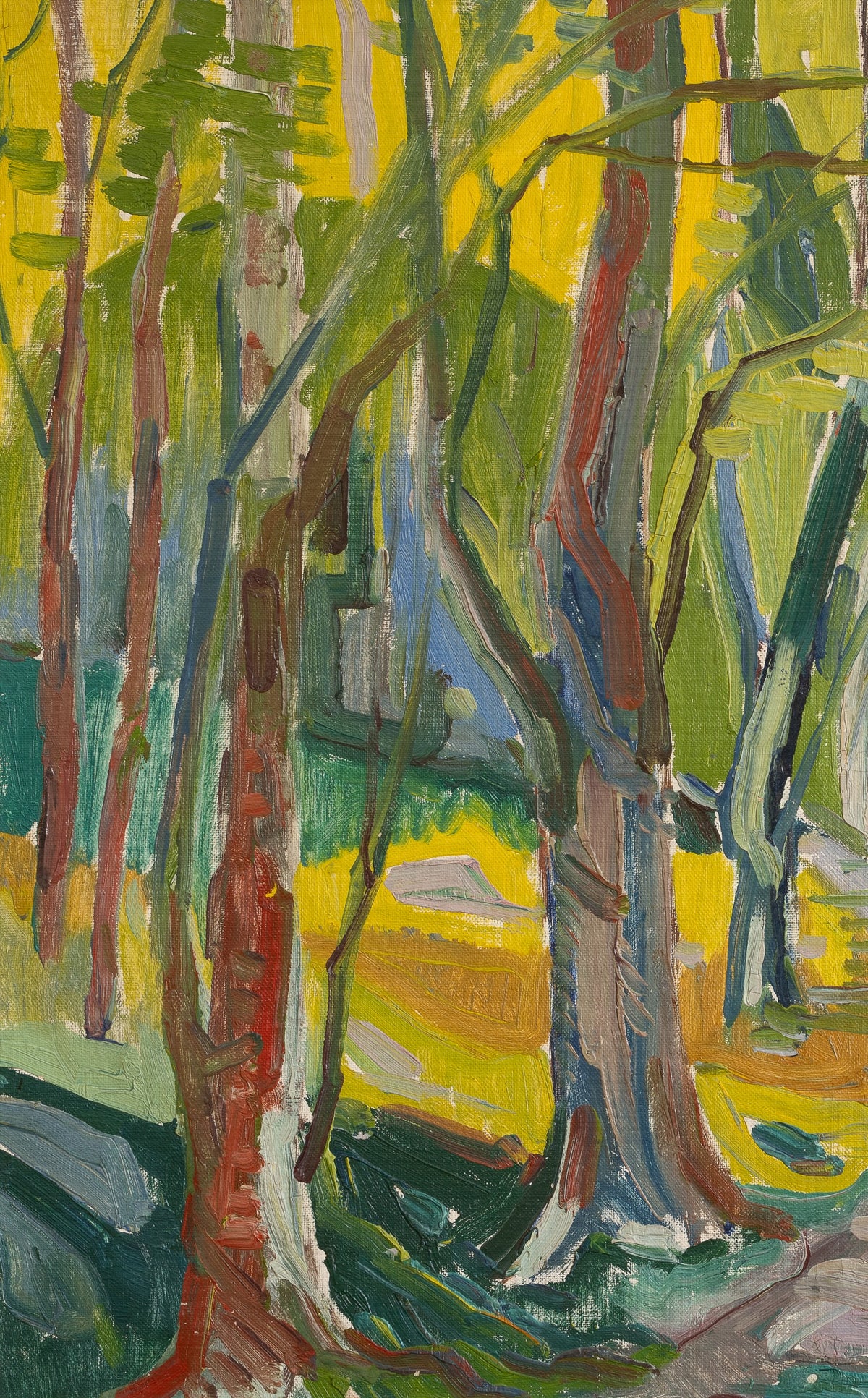 Mid Century Colorful Landscape Oil Painting from Sweden