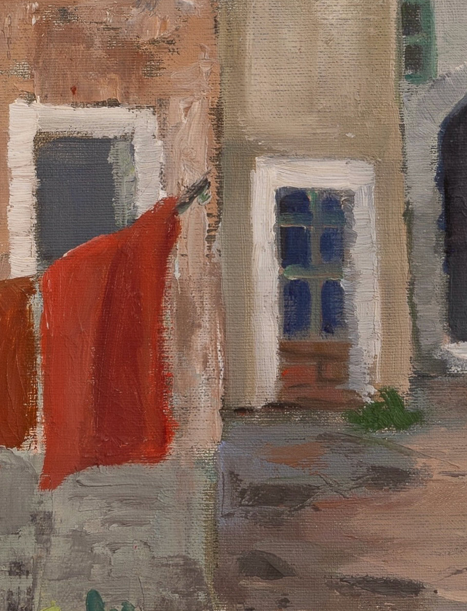 Vintage Art Original Charming Cityscape Oil Painting from Sweden