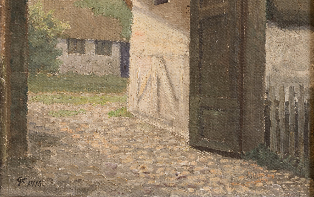 Vintage Farmhouse Oil Painting from Sweden