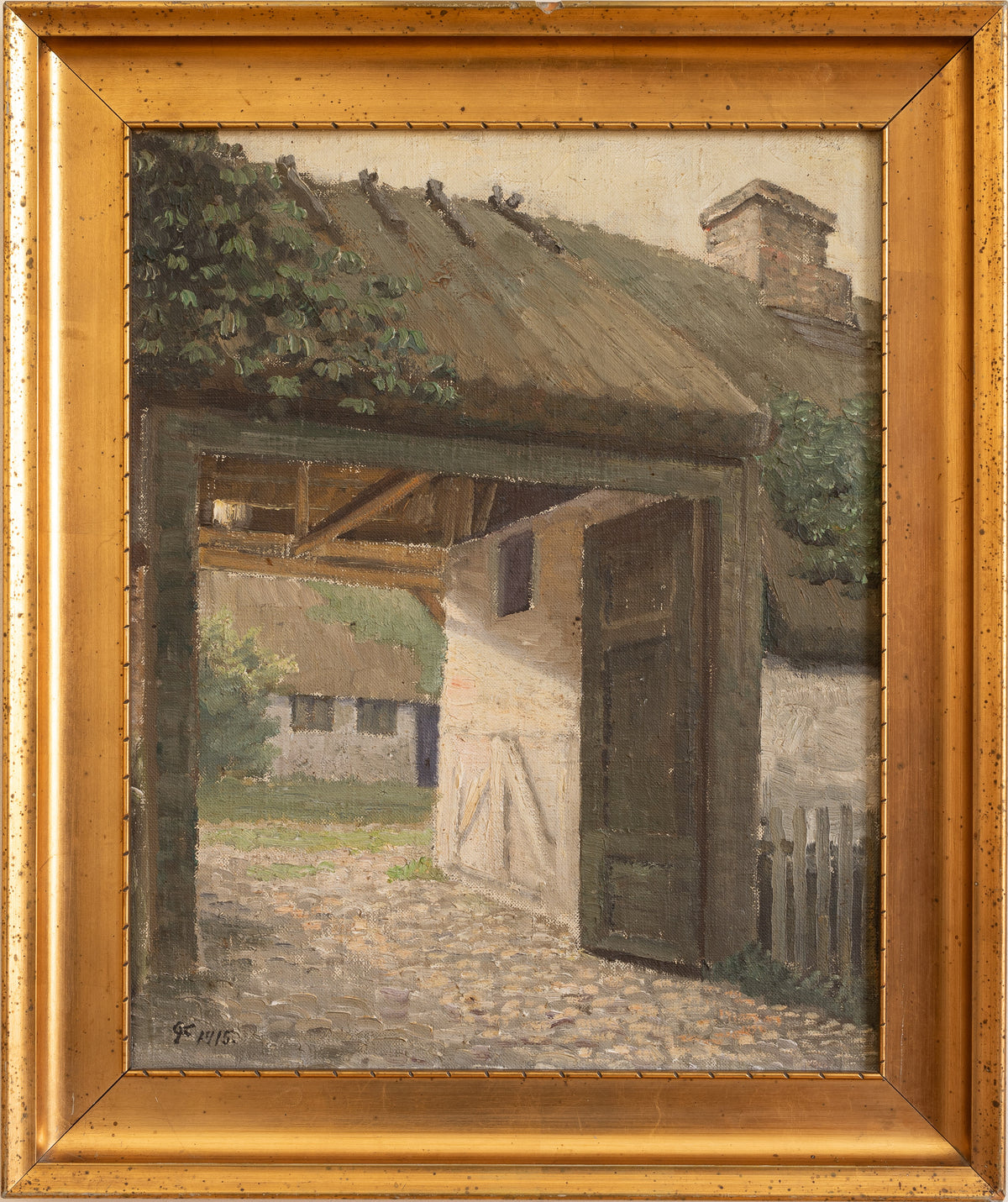 Vintage Farmhouse Oil Painting from Sweden