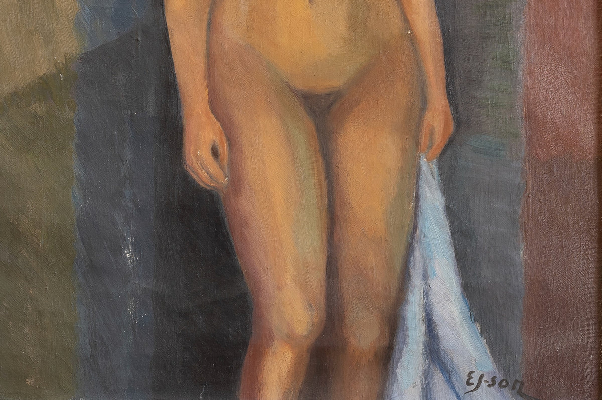 Mid Century Figurative Oil Painting From Sweden