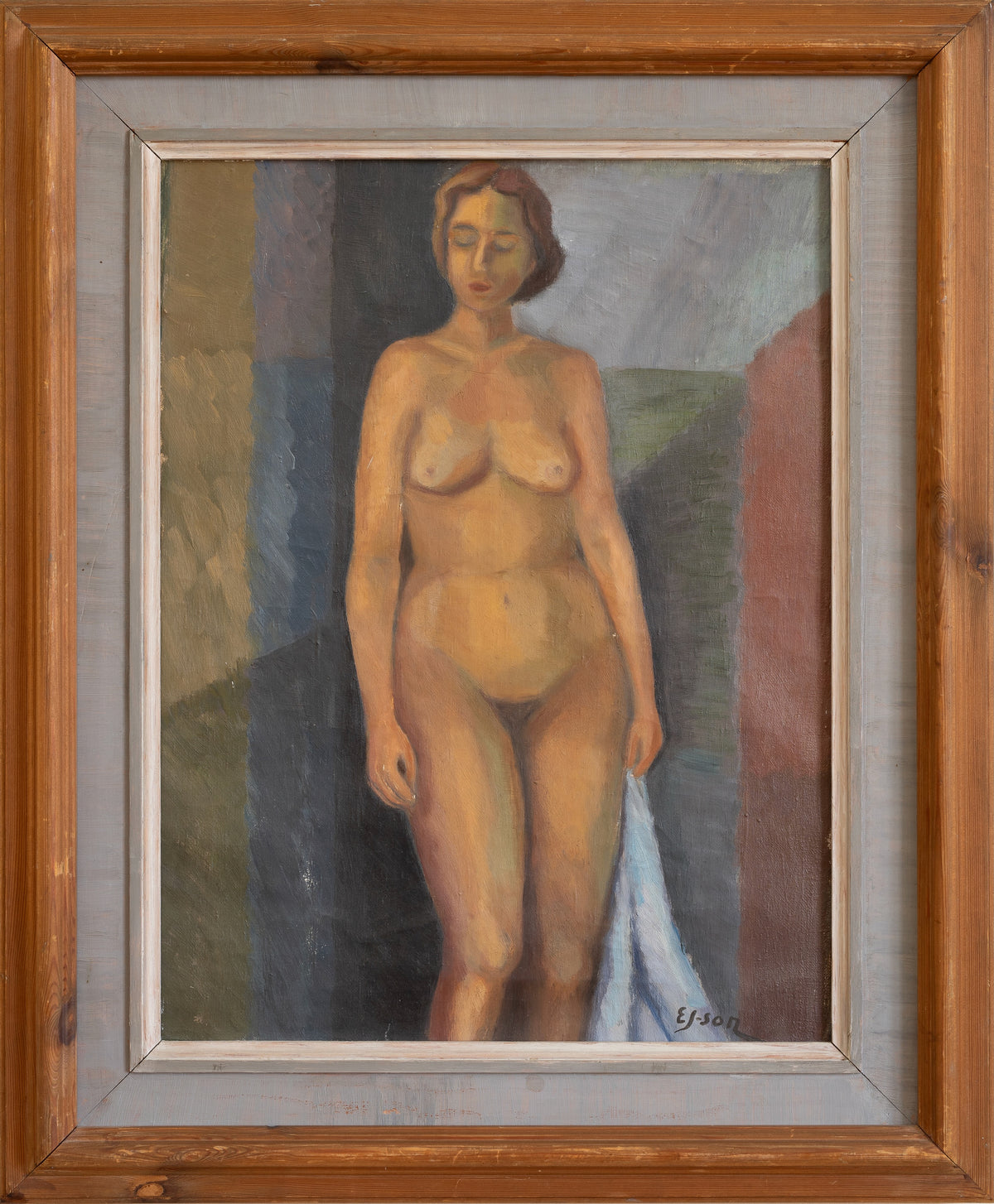 Mid Century Figurative Oil Painting From Sweden