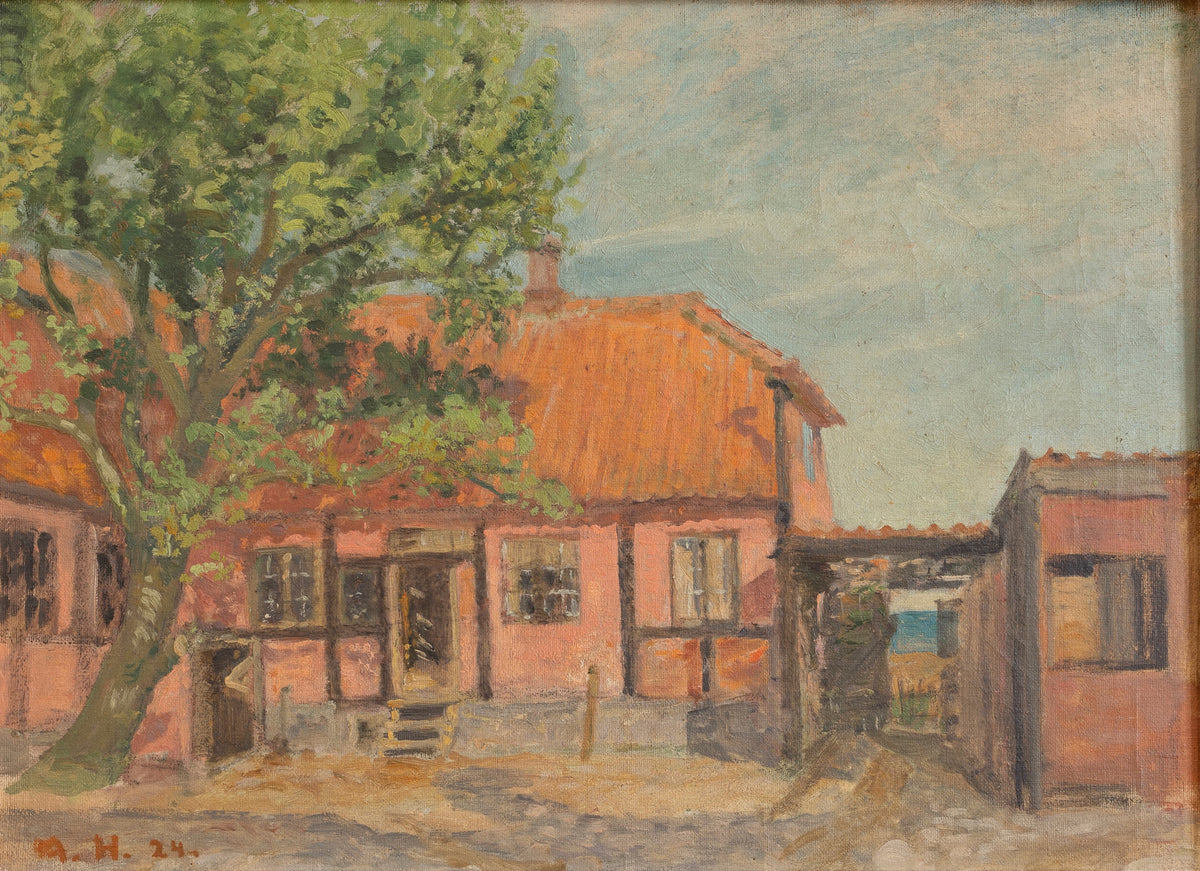 Original Charming Vintage Art Farmhouse Oil Painting Sweden