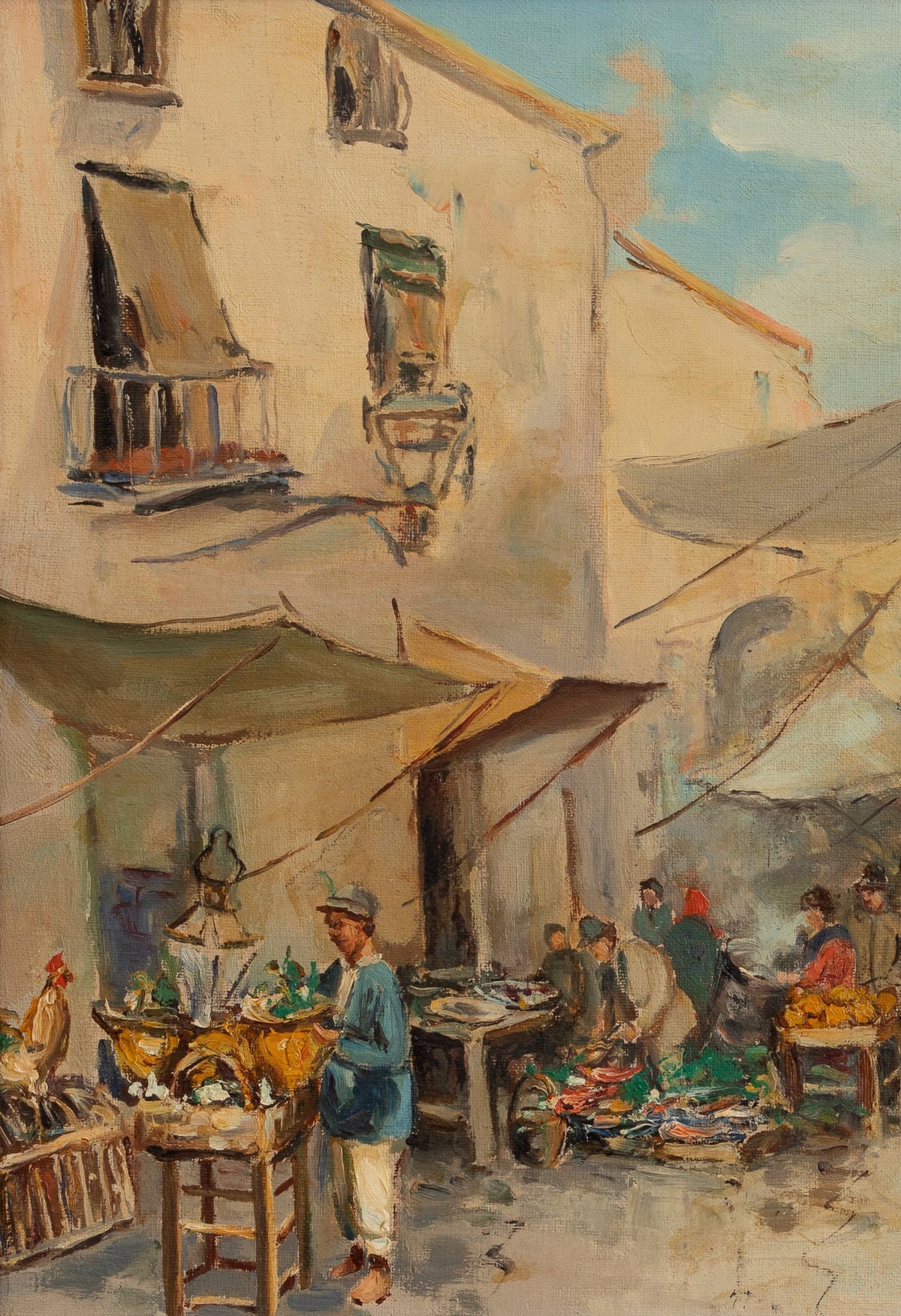 Vintage Art Room Outdoor Market Oil Painting From Sweden