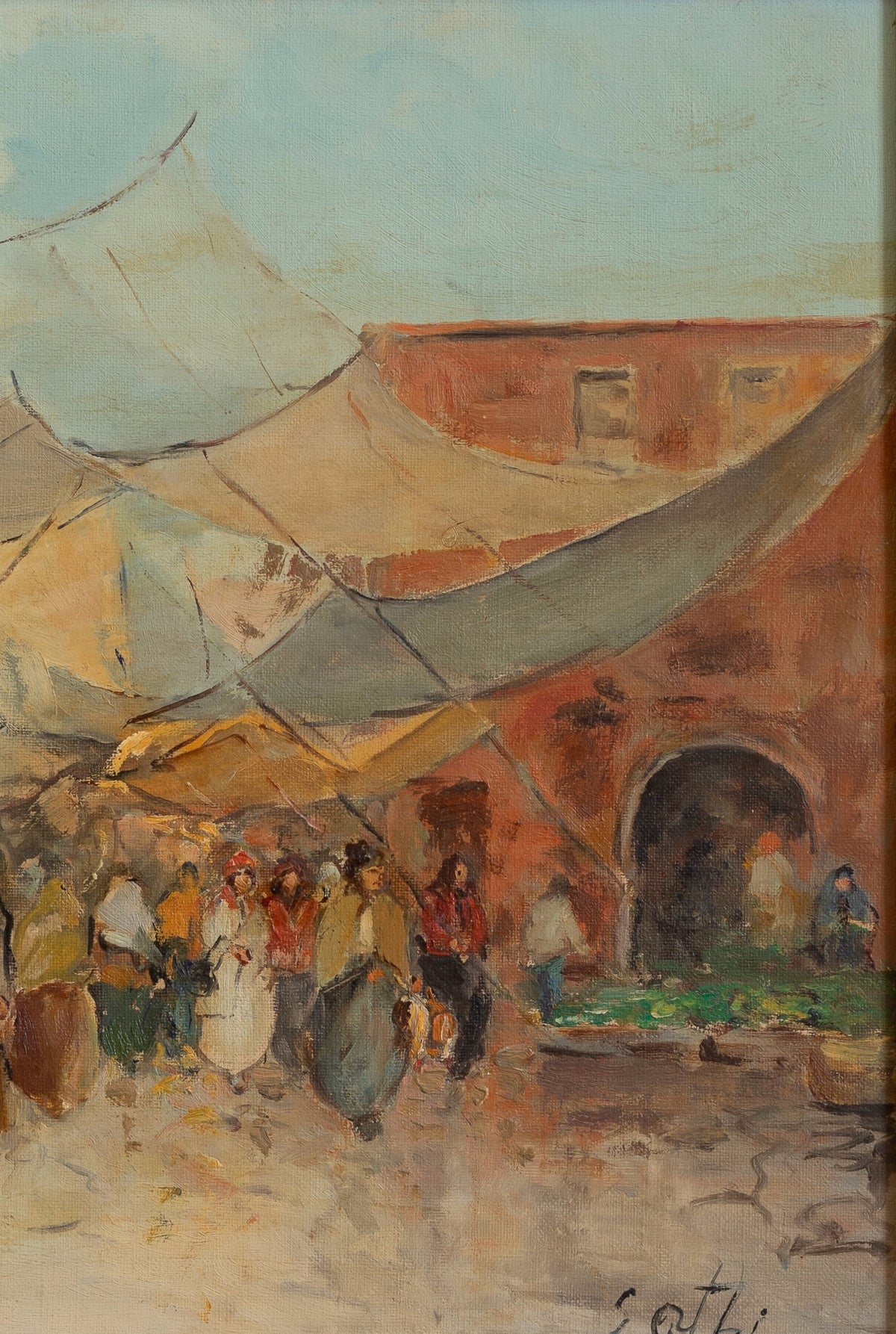 Vintage Art Room Outdoor Market Oil Painting From Sweden