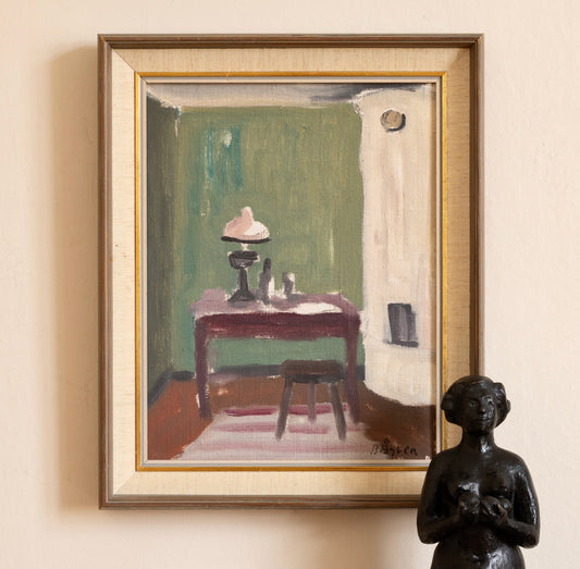 Original Vintage Mid Century Interior Oil Painting from Sweden