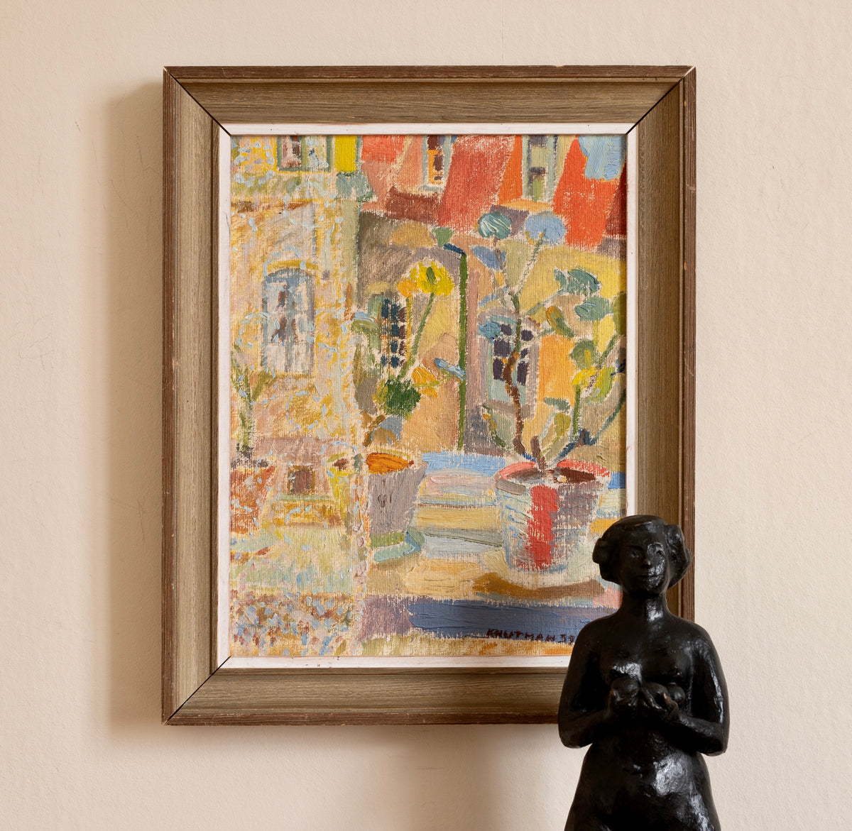 Vintage Mid Century Original Interior Oil Painting from Sweden 1959