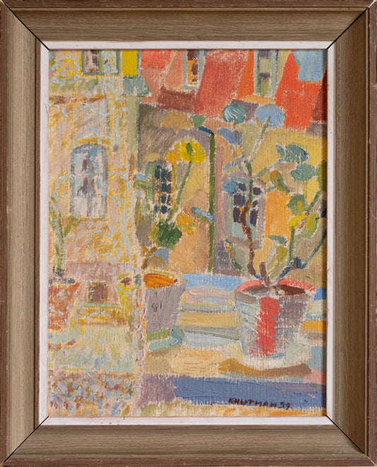 Vintage Mid Century Original Interior Oil Painting from Sweden 1959
